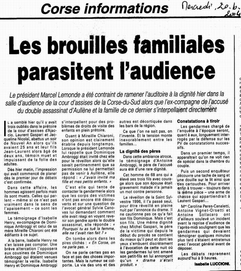 article du Corse Matin du 20 octobre 2004